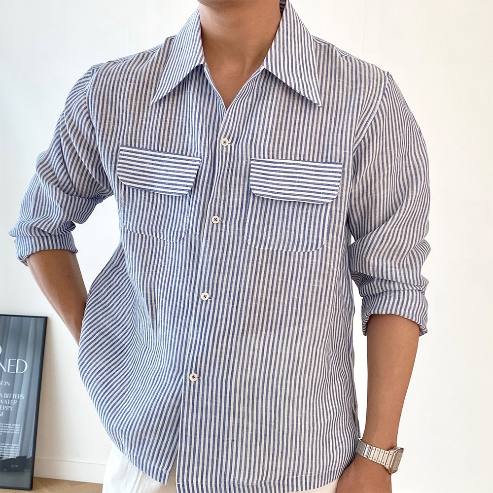 Retro Open-Collar Linen ST Shirt (2color)