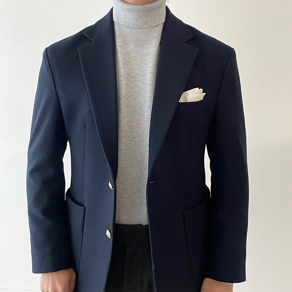 Navy Gold-Buttoned Single Jacket