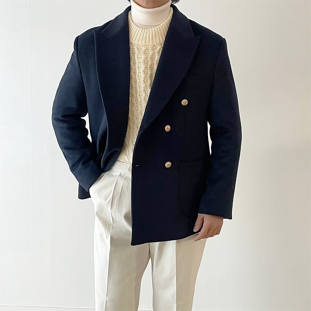 Navy Gold-Buttoned Double Jacket Coat