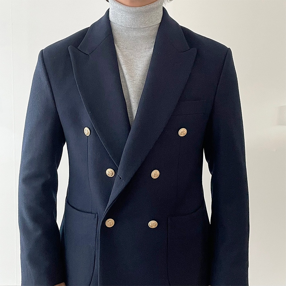 Navy Gold-Buttoned Double Jacket